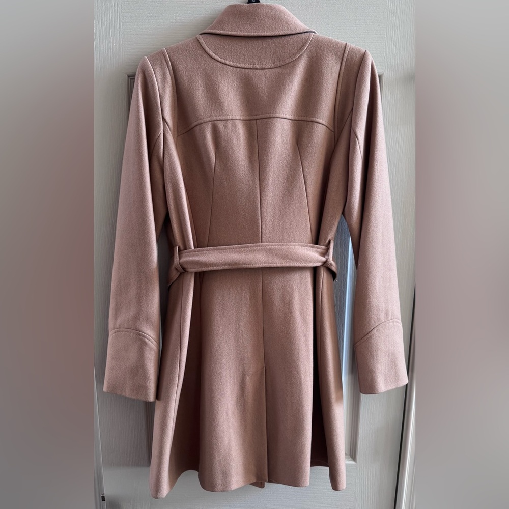 DKNY Women’s‎ Double-Breasted Belted Peacoat Wool Blend Blush Pink Size 8 - Picture 2 of 5
